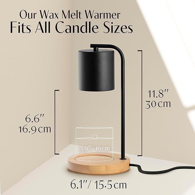 Candle Warmer Lamp with Timer and Dimmer & Includes 2 Bulbs, Electric Wax Candle Lamp Warmer for Jar Candles, Home Decor Aesthetic, and House Warming Gifts - Black Wood