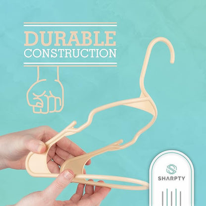 Sharpty Plastic Hangers Clothes Hangers for Clothing, Closet, Coats & Shirts - Notched, Durable, Thick, Tough & Space Saving - for Everyday Standard Use, Room Essentials & Basics - 20 Pack - Beige