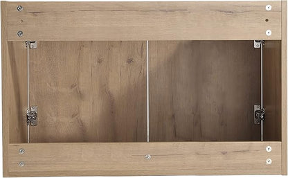Goujxcy 30" Wall Mounted Vanity With Sink, Modern Floating Cabinet With White Resin Wash Basin & Storage, Soft-Close Door Plywood Hanging Bathroom Cabinet (Imitative Oak)