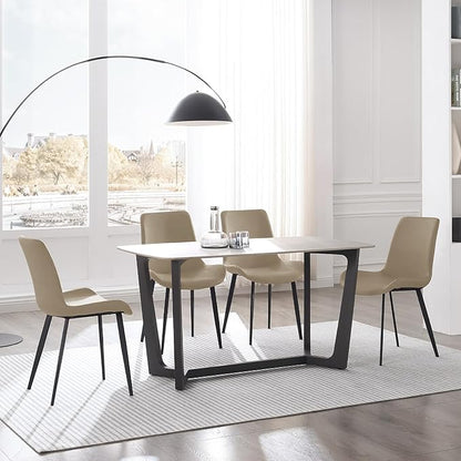 Dining Chairs, Modern PU Leather Dining Room Chair with Sturdy Metal Legs, Upholstered Seat Dinner Chairs Accent Side Chairs for Indoor Kitchen Living Room (Tan, Set of 4)