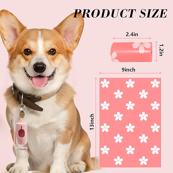 Cherry Blossom Scented Dog Poop Bags - 360 counts Pink Pet Waste Bags with Dispensers, Extra Large 13x9 Inch Leak-Proof Fragrance Bags for Dogs Walking and Cat Litter