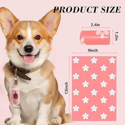 Cherry Blossom Scented Dog Poop Bags - 360 counts Pink Pet Waste Bags with Dispensers, Extra Large 13x9 Inch Leak-Proof Fragrance Bags for Dogs Walking and Cat Litter