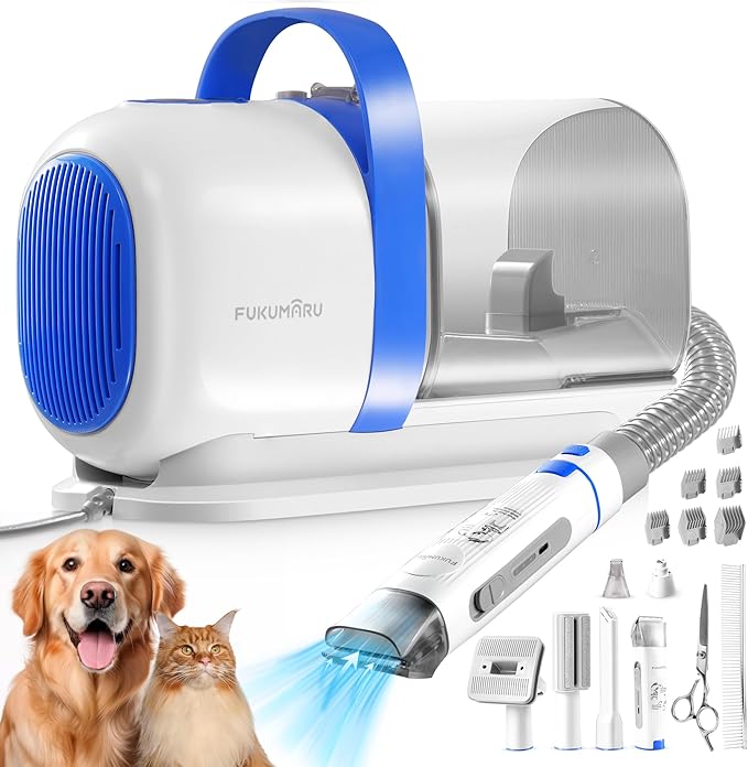 FUKUMARU Dog Grooming Vacuum & Pet Vacuum Grooming Kit, Pet Groom Tools for Dog Hair Shedding, 2L High-Capacity Cup, 6 Professional Tools with Dogs Nail Grinder and Cat Fur Clipper