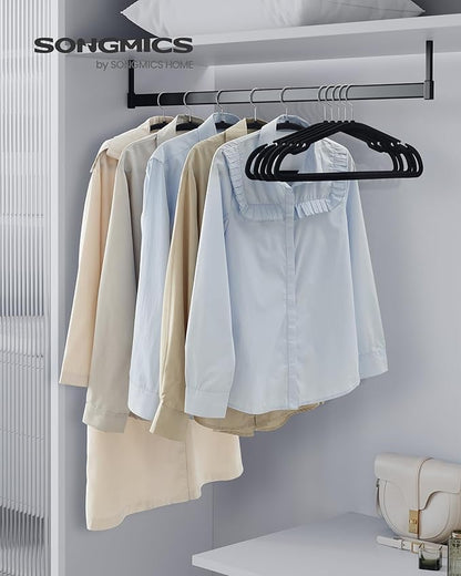 SONGMICS Velvet Hangers 50 Pack, Non-Slip Clothes Hangers, 17 x 8.3 Inches, Coat Hangers with Wide Shoulder Notches, Pants Bar, 360° Swivel Hook, Space-Saving, for Closet, Ink Black UCRF039B03