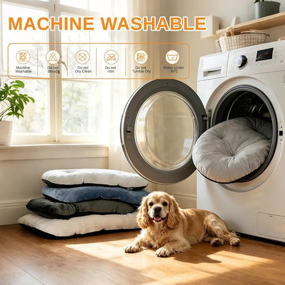 Washable Oval X-Large Dog Bed, Silver-Tipped High-Resilience, Light Gray | Non-Slip Bottom Prevents Sliding, Soft Plush Short Fur, Machine Washable, Ideal for Crates/Apartments/Cozy Nooks,41"x27"x3.6"