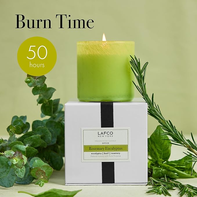 LAFCO New York Classic Candle, Rosemary Eucalyptus - 6.5 oz - 50-Hour Burn Time - Reusable, Hand Blown Glass Vessel - Made in The USA