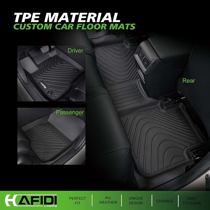 HAFIDI® Floor Mats Fit for 2025 2026 Dodge Ram 1500 Crew Cab Under-seat Storage, All Weather Protection TPE Anti-Slip Automotive Floor Liners, Fits 1st & 2nd Row Full Set Custom Accessories, Black
