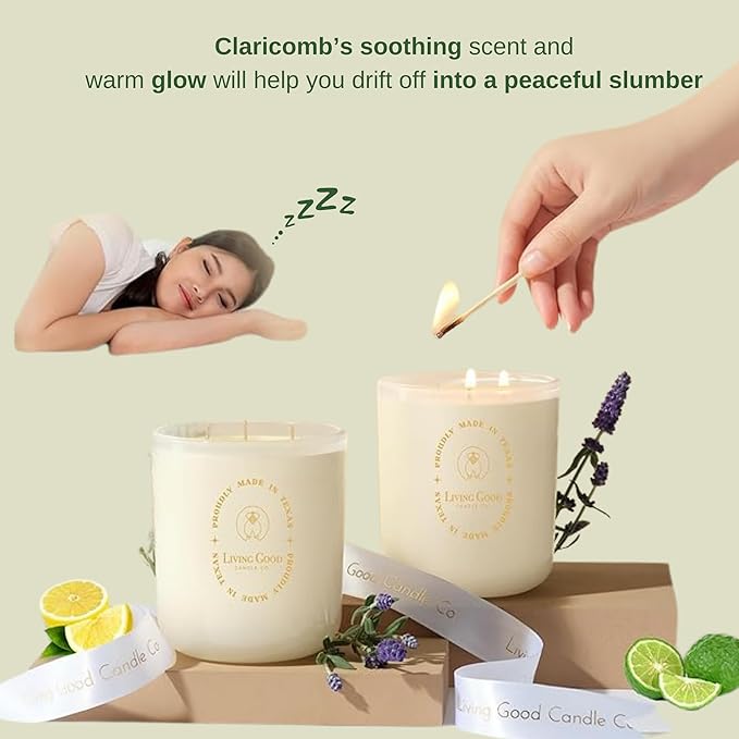 Claricomb - Lavender & Bergamot Pure Beeswax Candle – 90+ Hours Long Burning Classically Designed Non-Toxic Scented Candles for Home Decor and Aromatherapy to Stress Relief