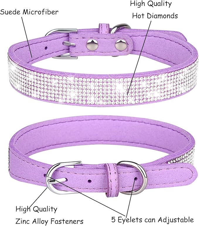 Bling Dog Collar for Small Medium Large Dogs, Rhinestone Dog Collars for Girl and boy Dog, Diamond Puppy Collars, Adjustable Leather Suede SOFE Cat Collar (M(13"-15.4"/33CM-39CM), Purple1)