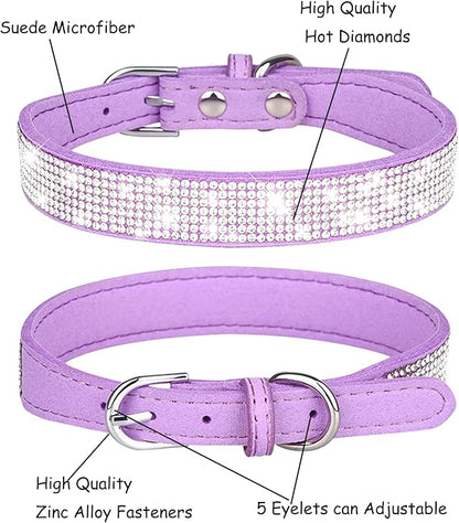 Bling Dog Collar for Small Medium Large Dogs, Rhinestone Dog Collars for Girl and boy Dog, Diamond Puppy Collars, Adjustable Leather Suede SOFE Cat Collar (M(13"-15.4"/33CM-39CM), Purple1)
