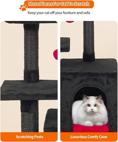 FISH&NAP Cute Cat Tree Kitten Cat Tower for Indoor Cat Condo Sisal Scratching Posts with Jump Platform Cat Furniture Activity Center Play House RedBlack