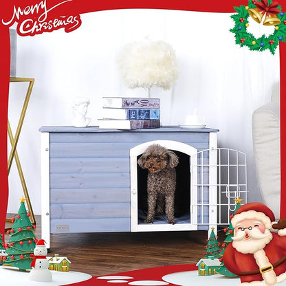Petsfit Small Dog House for Small Dogs Indoor, Wooden Dog House with Elevated Floor&Anti-Slip Bottom, 31.5''L×21.5''W×21''H