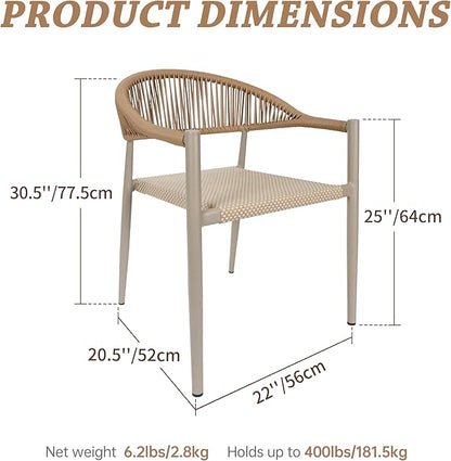French Bistro Chair Set of 4, Outdoor Hand-Woven Wicker Patio Dining Chair with Aluminum Frame, Stackable Outdoor Chair for Garden Yard Poolside