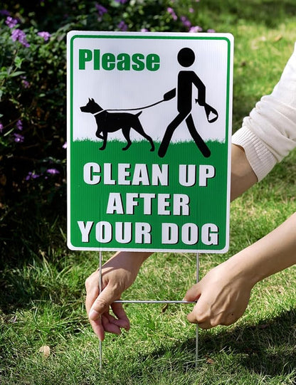 2-Pack Clean Up After Your Dog Signs, 12.6" x 9.5" with Metal Stake, No Dog Poop Lawn Signs with UV Protected & Waterproof, Double Sided Pick Up After Your Dog Sign for Yard