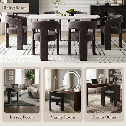 Modern Chenille Dining Chairs Set of 4, Upholstered Barrel Chairs with Arms Comfy Accent Side Chairs for Living Room/Dining Room/Reception, Charcoal Black