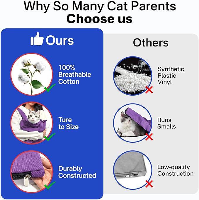 Cat Carrier Pouch, Bonding Care & Stress-Free Calm, Soft Cat Carrier Bag for Adult Cats 10–20 lbs, Restraint Bag for Vet Visits, Grooming & Everyday Care – Lavender