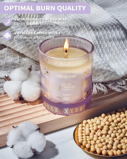 M&SENSE Lilac Blossom Soy Candles for Home Scented, 7.4oz 45 Hour Long Burning Aromatherapy Candle for Stress Relief Meditation Yoga Relaxing SPA, Christmas Thanksgiving Halloween Gifts for Her