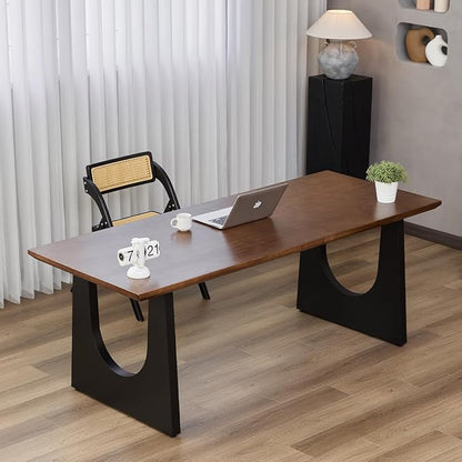Wooden Executive Office Desk Computer Table Multi-Sized High Cost Performance Stylish Design Metal Legs Versatile Use for Office or Dining Casual Table (Walnut Color, 55.12in)