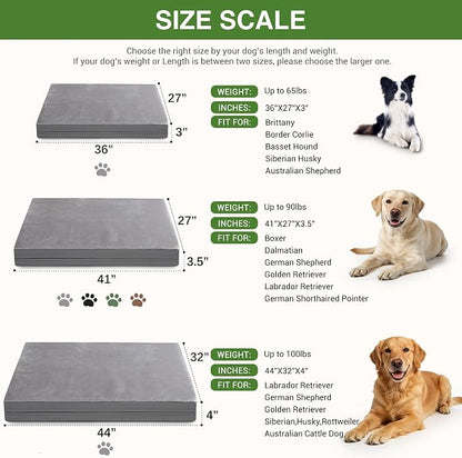 Waterproof Large Dog Bed, Washable Outdoor XL Pet Foam Pad 44x32 Anti-Slip | Extra Large Orthopedic Pet Bed, Durable Removable Cover, Reversible Faux Leather & Flannel, Dog Sleeping Mats,Gray