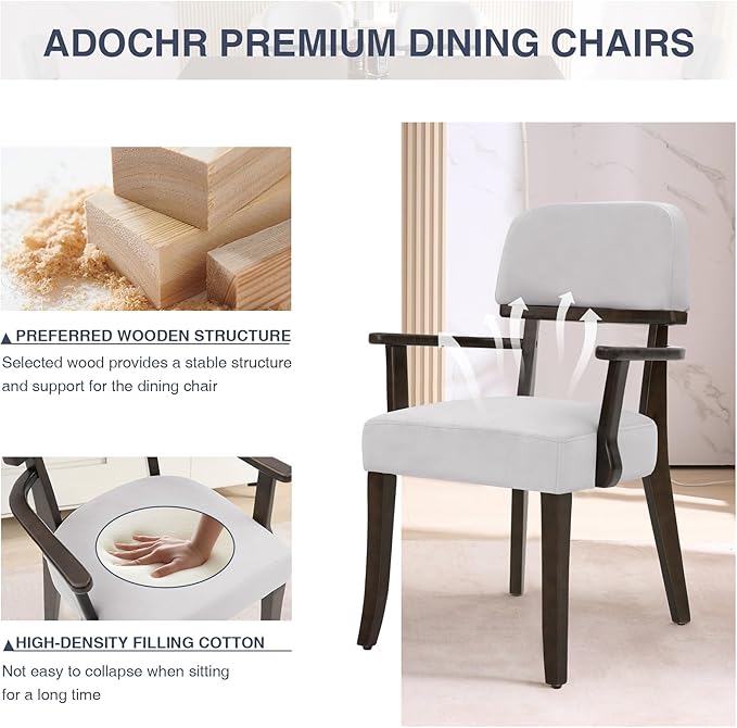 Modern Wood Dining Chairs with Arms Set of 4, Velvet Upholstered Kitchen Chairs with Open Curved Backrest & Black Hardwood Legs, Accent Chairs 350 LBS Capacity, Grey