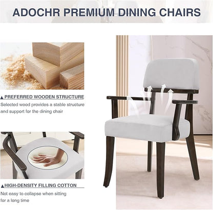 Modern Wood Dining Chairs with Arms Set of 4, Velvet Upholstered Kitchen Chairs with Open Curved Backrest & Black Hardwood Legs, Accent Chairs 350 LBS Capacity, Grey