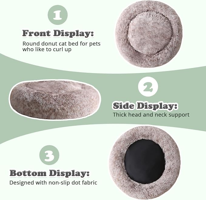 JOLLYVOGUE Dog & Cat Bed, Calming Anti-Anxiety Pet Bed for Small Dogs, Fluffy Donut Cushion for Small and Medium Pets (23")