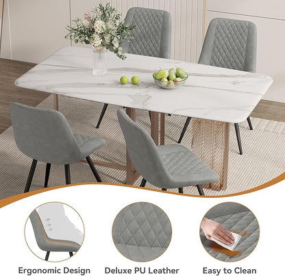 Modern Dining Chairs Set of 6, Top PU Leather Upholstered Dining Room Chairs with Metal Legs, Ergonomic Kitchen Chairs for Kitchen Dinning Room, Grey