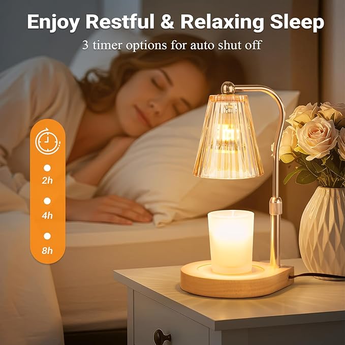 Candle Warmer Lamp with Timer Dimmer Adjustable Height, Gift for Women Mom, House Warming New Home Cozy Decor, Wax Melt Warmer for Jar Candles with 2 Bulbs
