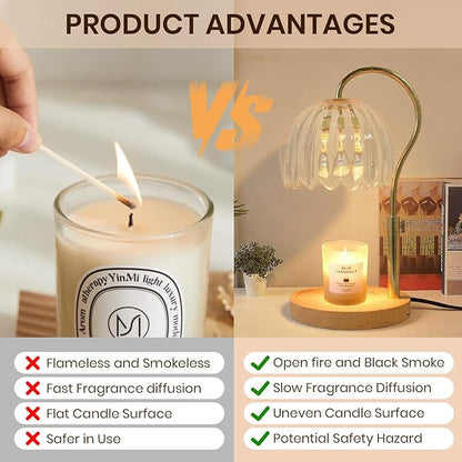 Candle Warmer Lamp with Timer & Dimmer, Height Adjustable Electric Candle Lamp Warmer for Scented Jar Candles with 2 Bulbs, Modern Home Decor Gifts for Women Mom