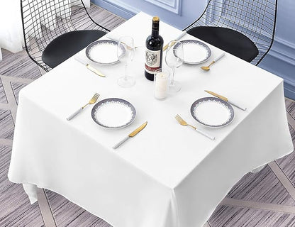 Surmente White Square Tablecloth-70x70 Inch Table Cloth for Small Square Tables,Washable Polyester Table Cover for Weddings, Banquets, or Restaurants
