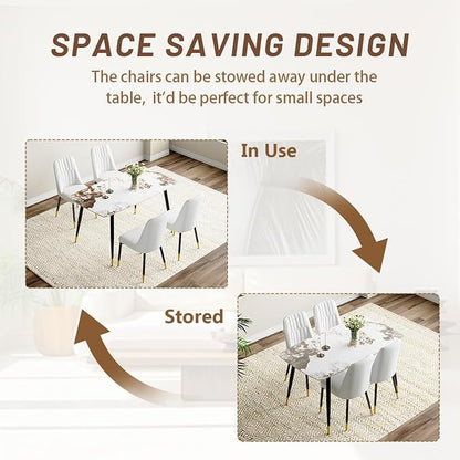 Small Dining Table Set for 4, 50'' Sintered Stone Dining Table with 4 Chairs, Easy to Assemble, Suitable for Small Spaces