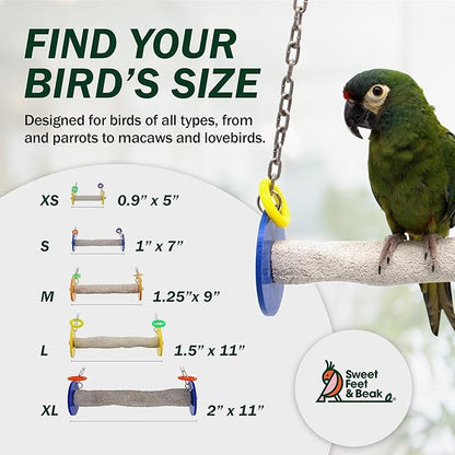 Sweet Feet and Beak Roll Bird Swing - Pumice Perch Bird Toys Trims Nails and Beaks, Safe Bird Cage Accessories for Small and Large Birds, Swinging Toys Birds Will Love, XSmall 4.5 Inches - Blue