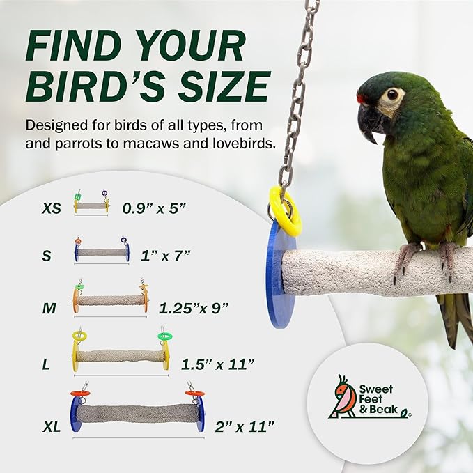 Sweet Feet and Beak Roll Bird Swing - Pumice Perch Bird Toys Trims Nails and Beaks, Safe Bird Cage Accessories for Small and Large Birds, Swinging Toys Birds Will Love, XSmall 4.5 Inches - Orange