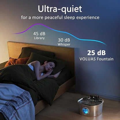 Voluas Stainless Steel Wireless Cat Water Fountain: 3.2L/108oz 3-Modes Pet Drinking Fountain Indoor Cordless Motion Sensor with 4200mAh Rechargeable Battery Operated