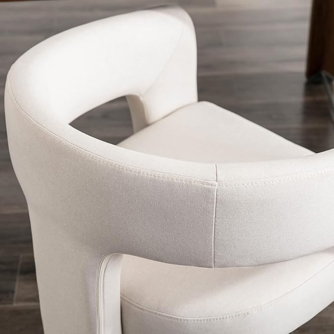 Set of 3 Modern Linen Fabric Upholstered Dining Chairs with Open-Back, Cute Barrel Side Chairs Kitchen Armchair Accent Chairs for Dining Room Bedroom, Ivory