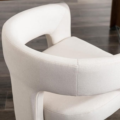 Set of 3 Modern Linen Fabric Upholstered Dining Chairs with Open-Back, Cute Barrel Side Chairs Kitchen Armchair Accent Chairs for Dining Room Bedroom, Ivory
