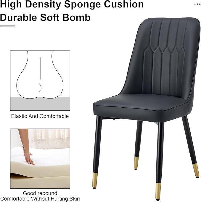 Dining Chairs Set of 6，Modern Dining Chairs, Equipped with PU Leather Backrest Cushions and Black Metal Legs, Suitable for Restaurants, Kitchens, and Bedrooms Dining Room Chairs