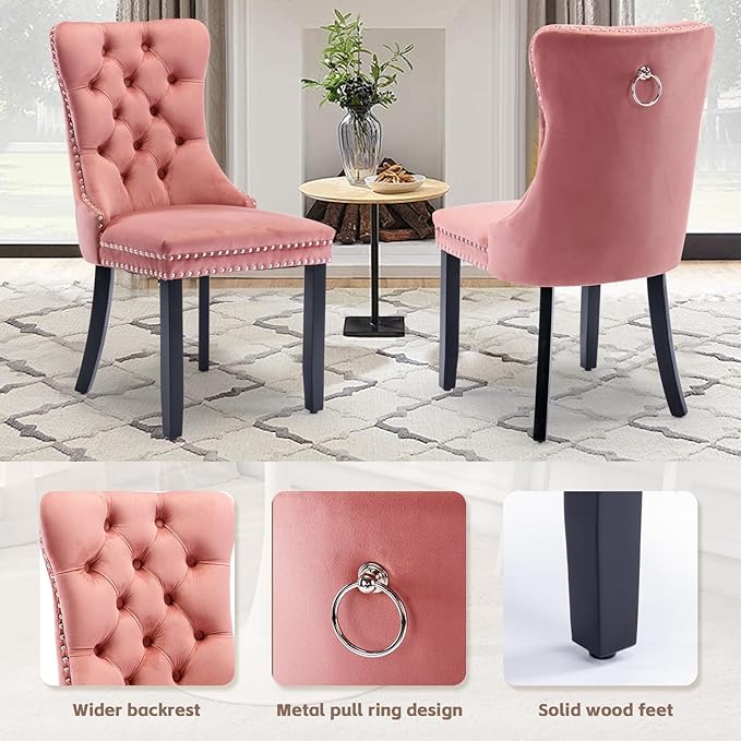 SoarFlash Kitchen Table and Chairs for 2, 31.5" Dining Table Set for 2 with Velvet Upholstered Chairs, 3 Piece Round Kitchen Table Set, Dining Room Table Set for Small Space, Apartment, Pink/White