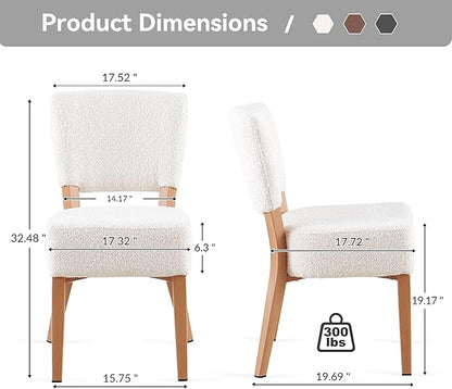Howtek Modern Dining Chairs Set of 2 with 6.3" Thick Seat Cushions, Space-Saving Stackable Upholstered Kitchen Chairs, Ergonomic Backrest & Wood Grain Metal Legs, White