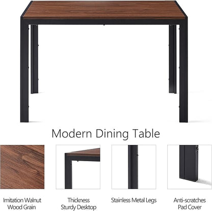 Dining Room Table Set for 4, 47" Rectangle Walnut Color Dining Table with Thick MDF Tabletop, Dark Grey Kitchen Chairs Upholstered Accent Chairs for Small Spaces