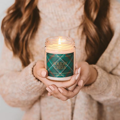Sweet Water Decor Holiday Cheer Christmas Scented Candles - Christmas Stocking Stuffers Soy Candles with Citrus Scent - Christmas Candles with 40 Hours Burn Time - 9Oz Gold Lid Clear Jar Wax Candles