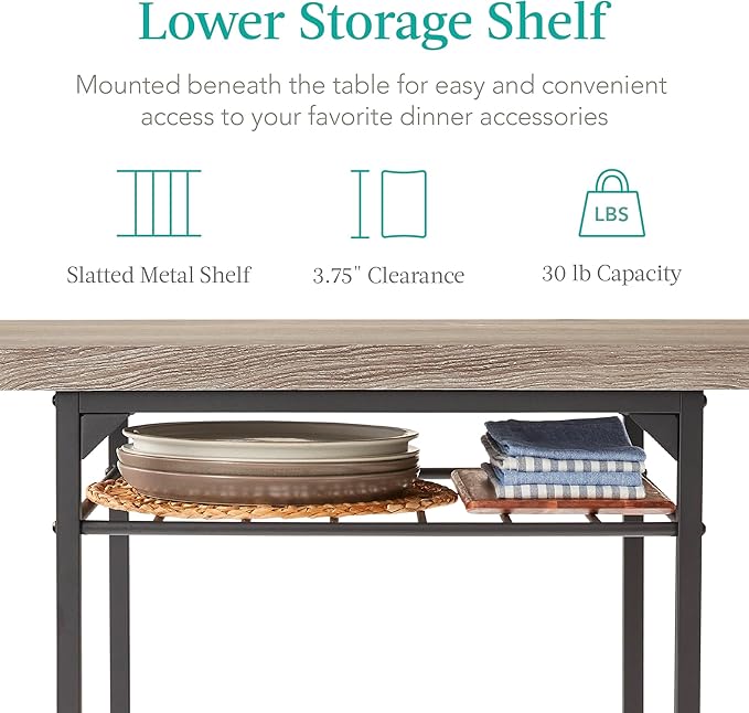 Best Choice Products 3-Piece Modern Dining Set, Space Saving Dinette for Kitchen, Dining Room, Small Space w/Steel Frame, Built-in Storage Rack - Gray/Black