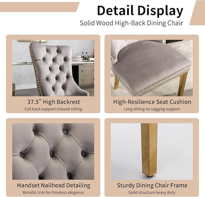 Luxury Upholstered Dining Chairs Set of 6, Grey Kitchen Chair with Golden Metal Legs, Velvet Tufted Back Dining Chair, Sillas de Comedor, Modern Kitchen & Dining Room Chairs (Gray, 6 Pcs)
