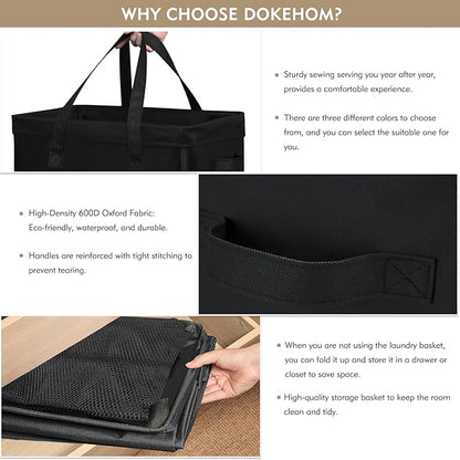 DOKEHOM 90L X-Large Laundry Basket with Removable Wash Bag on Wheels, Collapsible Rolling Laundry Hamper, Foldable Clothes Organizer, Folding Washing Bin (Black)