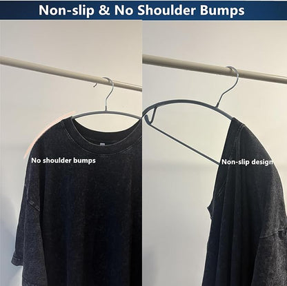 16.5 Inch Metal Clothes Hanger with Non-Slip Rubber Coating, No Shoulder Bumps & No Marks, for Sweaters, T-Shirts, Suits with Pants Bar, Pack of 10, Silver