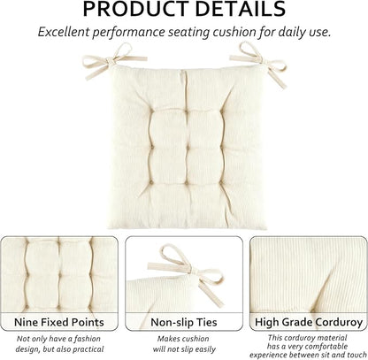 Square Seat Cushion for Kitchen Dining Chairs, Soft & Comfortable 15.5" x 15.5" Chair Pads, 6 Packs, Beige