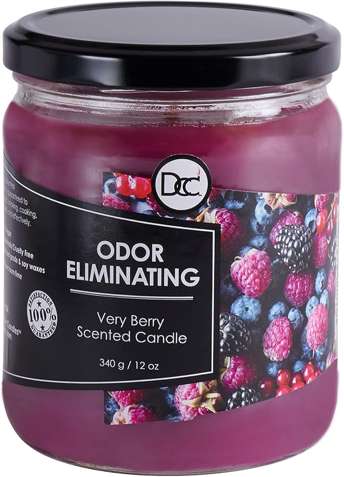 Very Berry Odor Eliminating Highly Fragranced Candle - Eliminates 95% of Pet, Smoke, Food, and Other Smells Quickly - Up to 80 Hour Burn time - 12 Ounce Premium Soy Blend