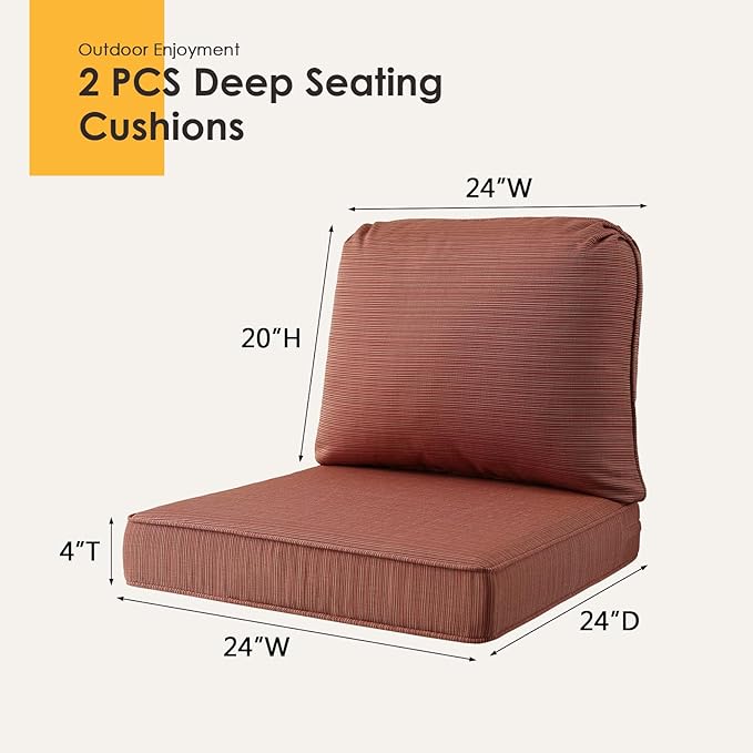 Outdoor Cushions for Patio Furniture Set of 2, 24"x24" Water Repellent Chair Cushions Removable Seat Bottom & Back Cushion Covers for Chair, Sofa, Couch, Dark Yellow Tan Stripe