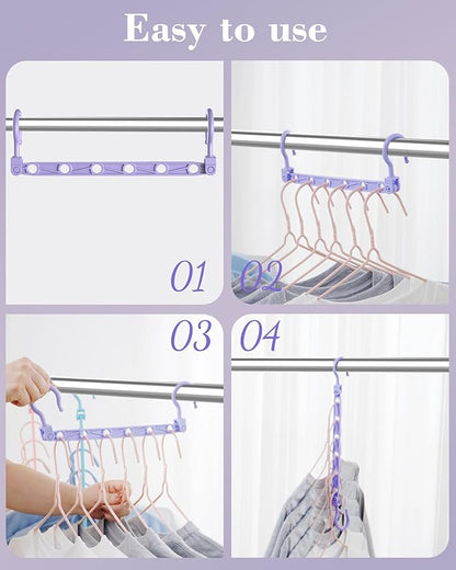 Space Saving Hangers for 96 Clothes, Reinforced Collapsible Hangers with 360° Swivel Hook, Hanger Hooks Space Saver for Closet Organizers and Storage, Dorm Room Essentials, Fully Assembled, Colorful