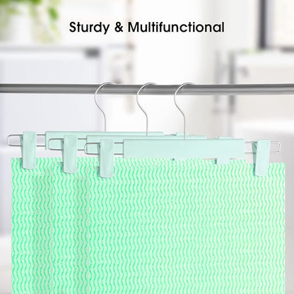 Clothes Pants Hangers, Space-Saving Skirt Holders with 360 ° Swivel Hooks, Adjustable Clips, Trouser Hangers, Clothes Coat Garment Jeans Hangers (20 Pack, Green)